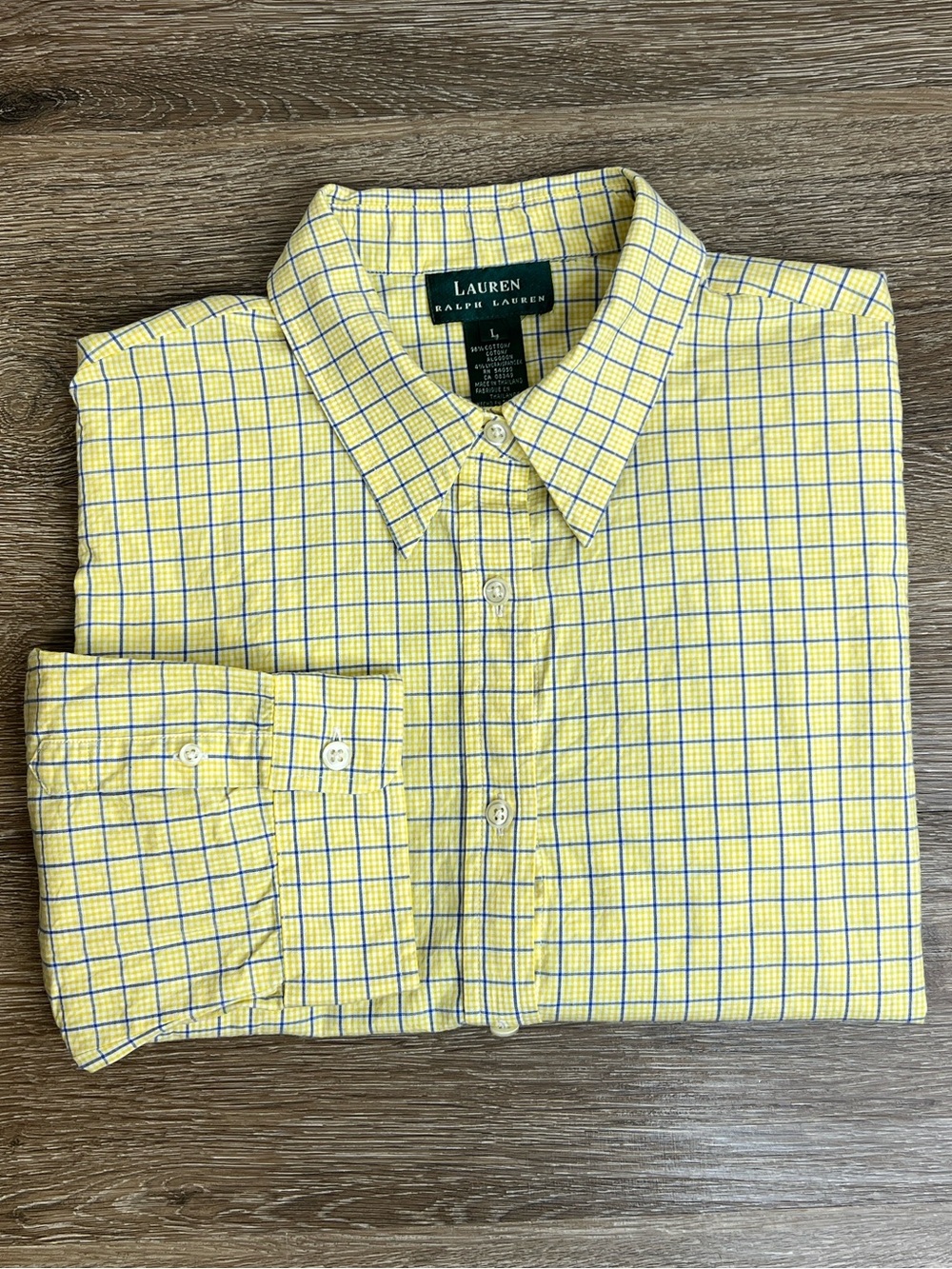 Lauren Ralph Lauren Yellow Blue Check Button Front Shirt Women’s Large